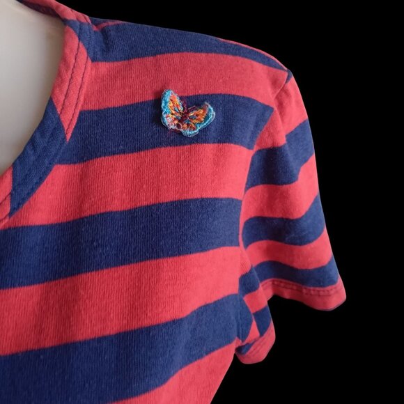 Vintage Women's Medium T-shirt Single Stitch 1970's Striped Butterfly Patch boho - Picture 2 of 7
